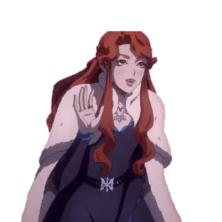 👋 Frau, Cartoon, Figur, rote Haare, Pelzmantel, Gruß telegram sticker