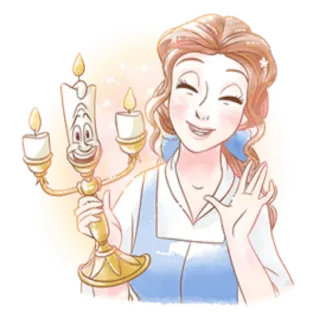 🤚 Belle Beauty and the Beast โฉมงาม, โฉมงามกับอสูร, ดิสนีย์, เจ้าหญิง, เทียน, ตัวละคร telegram sticker