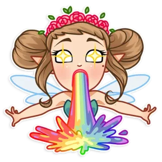🌈 hada, dibujos animados, vómito, arcoíris, magia, chica whatsapp sticker