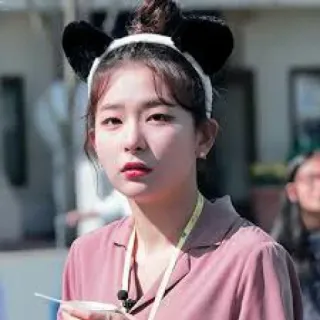 💘 woman, kpop, red velvet, seulgi, cute, panda ears, pink shirt telegram sticker