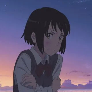 🍣 fille anime, en colère, uniforme scolaire, coucher de soleil, dessin animé, portrait telegram sticker