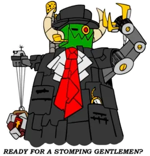 🦿 READY FOR A STOMPING GENTLEMEN? орк, стимпанк, джентльмен, вархаммер, фэнтези telegram sticker