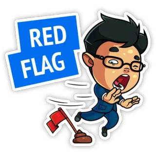 🚩 RED FLAG bandiera rossa, cartone animato, avvertimento, pericolo, correre, evitare telegram sticker