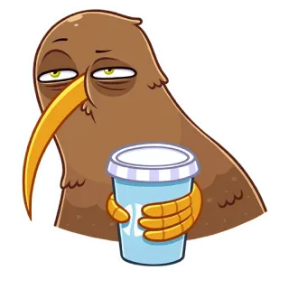 ☕️ K киви, птица, кофе, напиток, мультфильм, милый, сонный telegram sticker