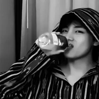 📼 V BTS, K-Pop, idol, drinking, singer, celebrity, person, bottle whatsapp sticker