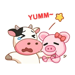✖️ YUMM~ krowa, świnia, kreskówka, zwierzęta, słodkie telegram sticker