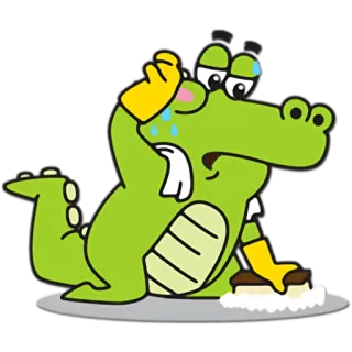💦 cartoon, crocodile, cleaning, sweaty, exhausted telegram sticker