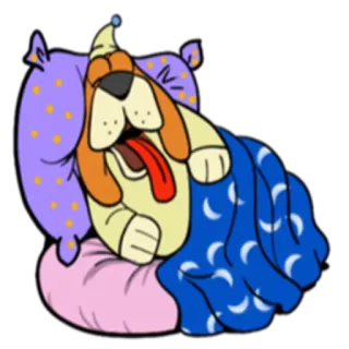 😴 chien, dormir, dessin animé, sommeil, fatigué, oreiller, couverture telegram sticker