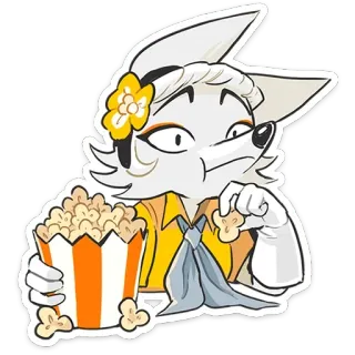 🍿 fox, popcorn, cartoon, snack, food, anthropomorphic, animal telegram sticker