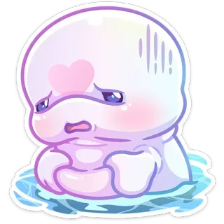 😔 Cartone animato, Carino, Triste, Cuore, Acqua, Personaggio whatsapp sticker