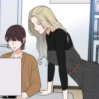 🥢 office, woman, computer, blonde, brown hair, anime telegram sticker
