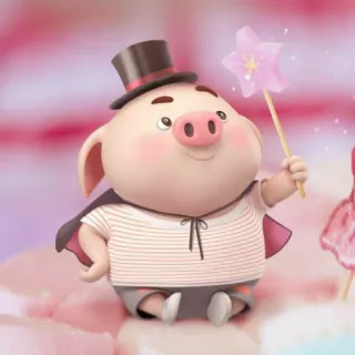 🐷 돼지, 만화, 동물, 귀여운, 마법, 모자, 지팡이 telegram sticker