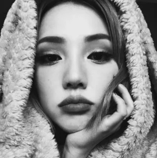 🥀 mujer, retrato, cara, sudadera con capucha, monocromo, blanco y negro telegram sticker