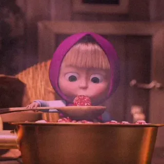 🍄 Masha Masha and the Bear dessin animé, fille, nourriture, cuisine, mignon, ours whatsapp sticker
