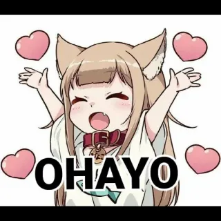 ☀️ OHAYO Anime, Catgirl, Kawaii, Lindo, Corazones, Ohayo telegram sticker
