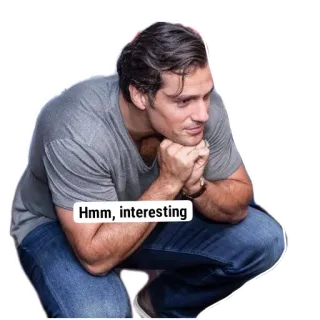 🖼 Henry Cavill Hmm, interesting Henry Cavill, thinking, reaction, interesting, pondering, contemplating whatsapp sticker