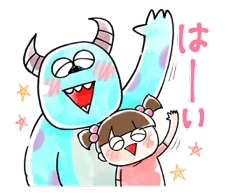 🐰 はーい 괴물, 귀여운, 만화, 어린이, 안녕하세요, 인사, 손 흔드는 telegram sticker