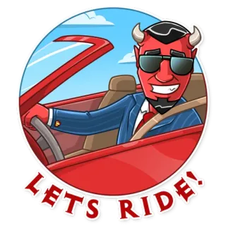 🚗 LETS RIDE! diabo, dirigindo, carro, desenho animado, vermelho, óculos de sol telegram sticker