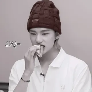 🐾 와앙~ person, eating, korean, hat telegram sticker