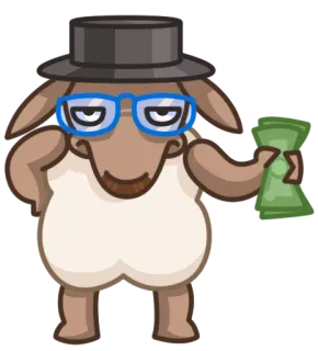 💰 ovelha, dinheiro, chapéu, óculos, desenho animado, animal, rico telegram sticker