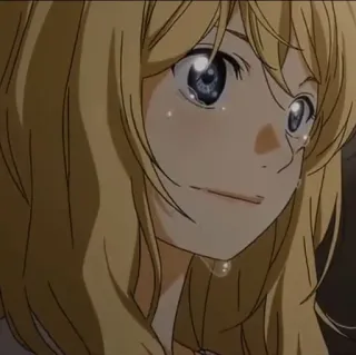 🎻 Kaori Miyazono Your Lie in April アニメ, 悲しい, 泣く, 金髪, 女の子, ポートレート telegram sticker