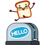 👋 HELLO Toast, Grille-pain, Bonjour, Salutation, Nourriture, Dessin animé, Mignon, Petit déjeuner whatsapp sticker