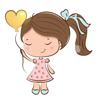 Ⓜ️ Mädchen, Ballon, süß, Cartoon, Herz, Kind whatsapp sticker