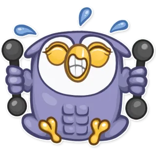 💪 búho, fitness, dibujos animados, pesas, ejercicio, gimnasio, gracioso, tierno whatsapp sticker