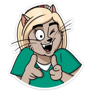 😉 cat, anthropomorphic, cartoon, thumbs up, winking, smiling telegram sticker
