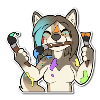 🎨 furry, wolf, artist, paint, brushes, cute, cartoon telegram sticker