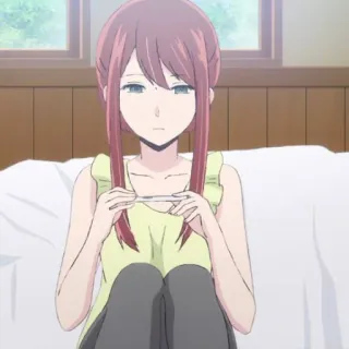 📍 anime, mujer, prueba de embarazo, triste, sentada, dormitorio telegram sticker