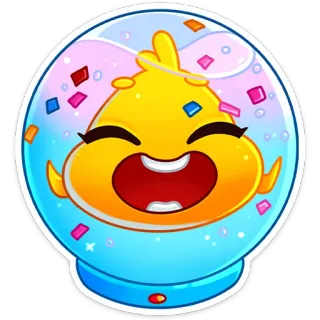🥳 snow globe, yellow, cartoon, cute, joy, confetti whatsapp sticker