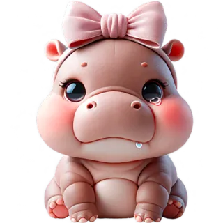 😩 hipopotam, słodki, kreskówka, zwierzę, różowy, kawaii, naklejka telegram sticker