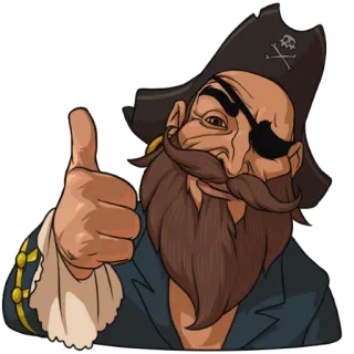 👍 pirata, tapa-olho, caveira, barba, polegar para cima, chapéu whatsapp sticker