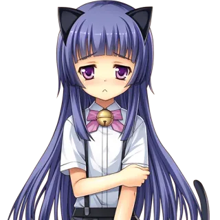 🐱 Anime, Fille, Oreilles de chat, Neko, Triste, Cheveux violets telegram sticker