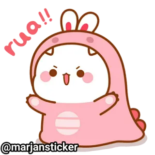 ❤️ rua!! милый, мультик, наклейка, животное, динозавр, зайчик, розовый telegram sticker
