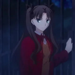 😐 Rin Tohsaka Fate/stay night anime, ragazza, carina, capelli castani, giacca rossa, Fate telegram sticker