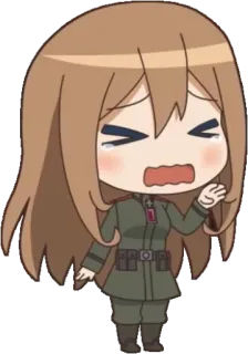 😖 Anime, Uniforme militar, Chibi, Llorando, Triste, Chica telegram sticker