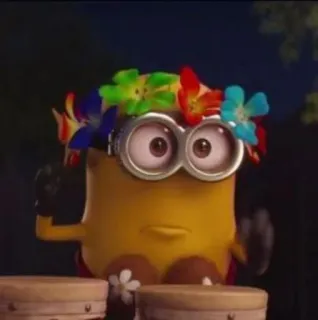 😐 Minion Despicable Me minion, despicable me, flower crown, drum, cartoon, funny telegram sticker