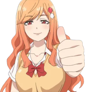 👍 Anime, Dziewczyna, Kciuk w górę, Kobieta, Kreskówka, Uśmiech, Szczęśliwy telegram sticker