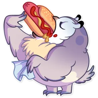 🌭 burung hantu, hotdog, makan, makanan, kartun, stiker telegram sticker