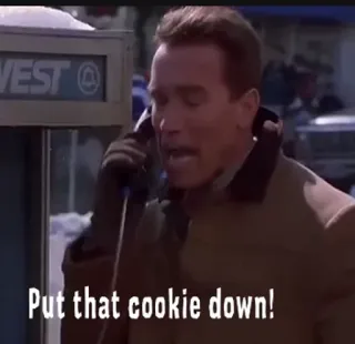 🍪 Arnold Schwarzenegger Jingle All the Way Put that cookie down! film, arnold, koekje, grappig, kerst telegram sticker