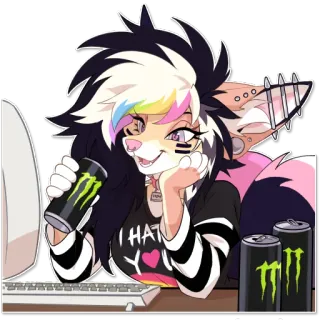 🥤 I HATE YOU furry, gamer, monster energy, emo, scenecore, computer, drinking, anthropomorphic whatsapp sticker