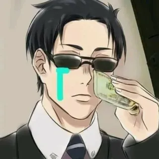 💵 Аниме, Персонаж, Деньги, Очки, Костюм whatsapp sticker