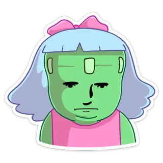 😐 Cartoon, Figur, Mädchen, Grün, Schleife telegram sticker