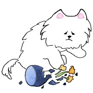 😞 Katze, zerbrochene Vase, Blumen, traurig, süß, Aufkleber, weiße Katze telegram sticker
