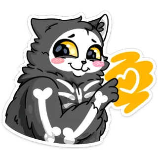 ❤ gato, esqueleto, lindo, corazón, pegatina, halloween, animal whatsapp sticker