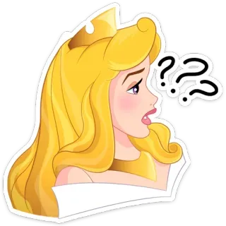 ⁉ Aurora Sleeping Beauty Disney, Princesa, Questionando, Confuso/a, Desenho animado, Aurora, A Bela Adormecida telegram sticker