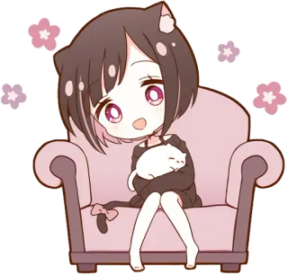 🙂 Anime, Katzenmädchen, niedlich, kawaii, Chibi, Katze, Couch, Manga, Mädchen, Animation telegram sticker