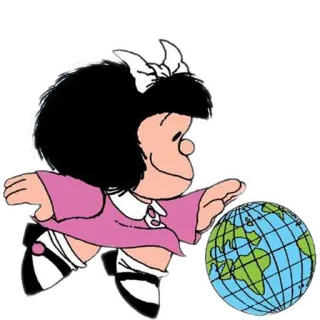 🏀 Mafalda Mädchen, Cartoon, Globus, Erde, Welt, Comic whatsapp sticker